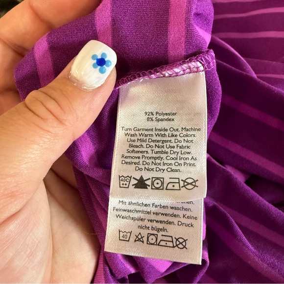 Eddie Bauer V-Neck Stretch Fit and Flare Purple Stripe Dress Travex Athleisure S - Picture 6 of 8